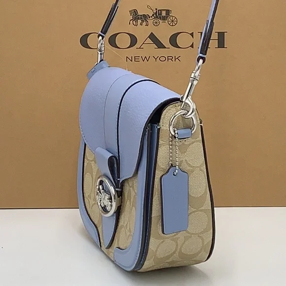 COACH Georgie Saddle Bag In Signature Canvas 
Silver/Light Khaki/Marble Blue - Picture 4 of 15
